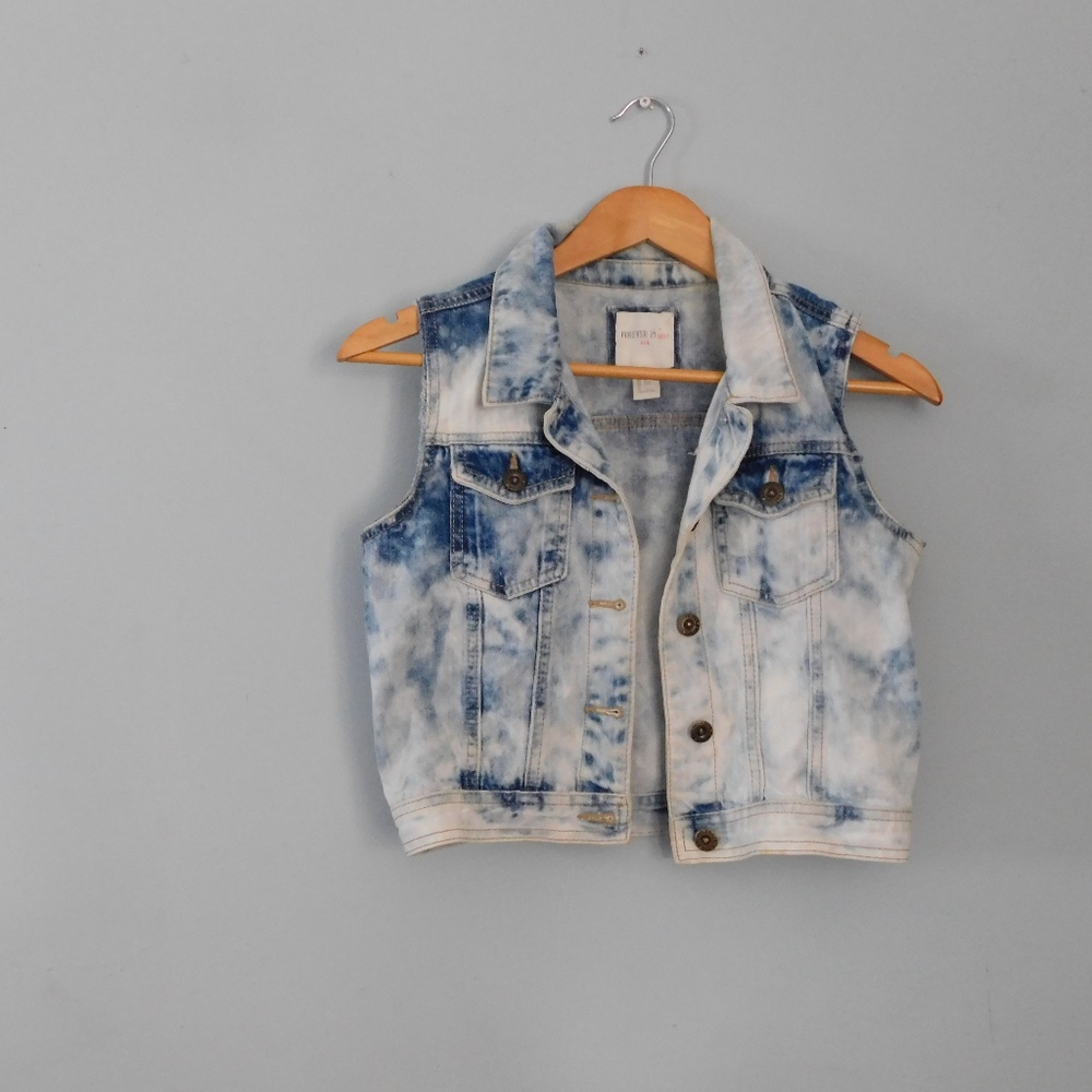Forever 21 denim vest jacket two-tone size 11/12